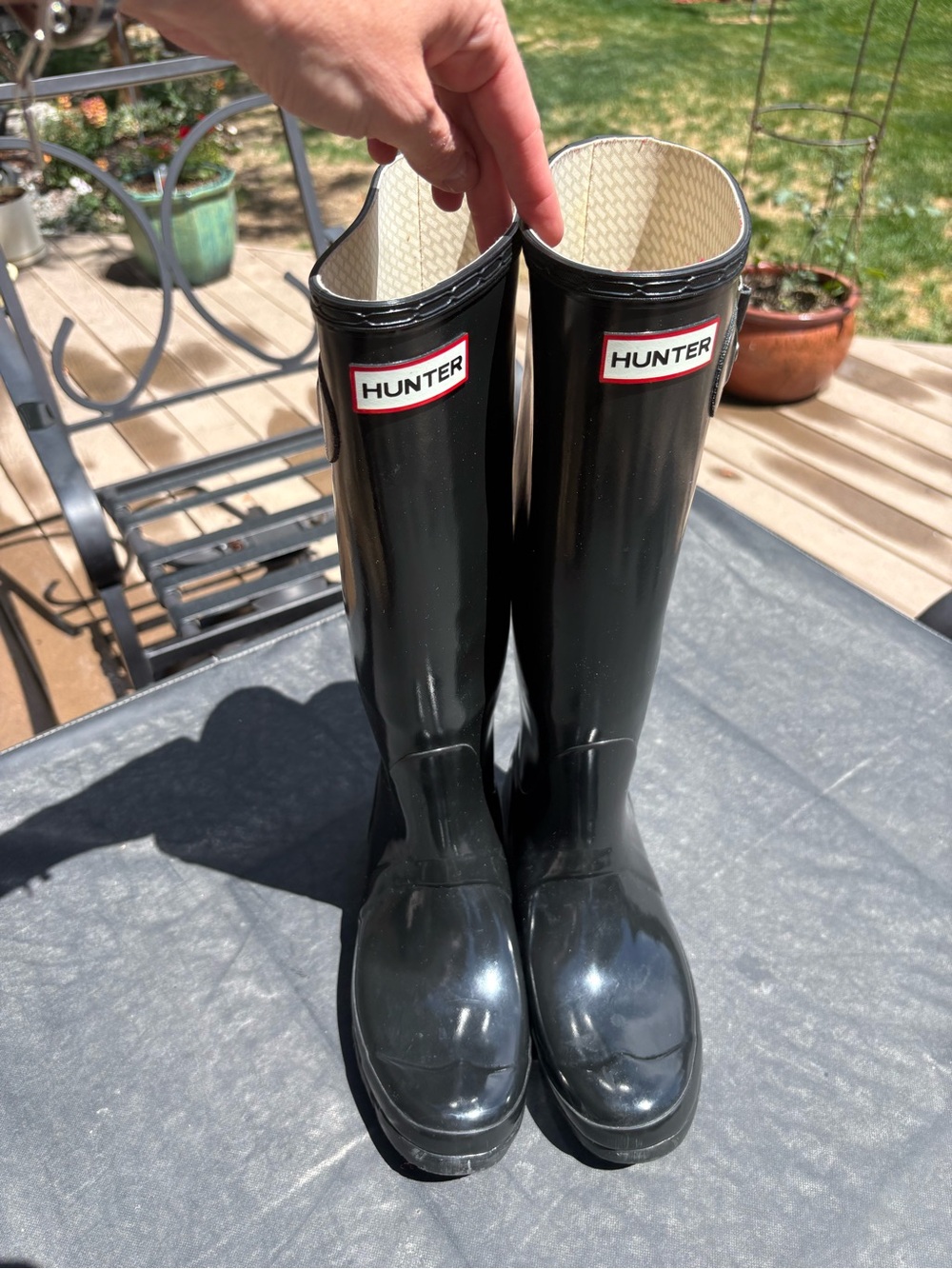 Hunter Gloss Black Knee-High Rain Boots with Logo